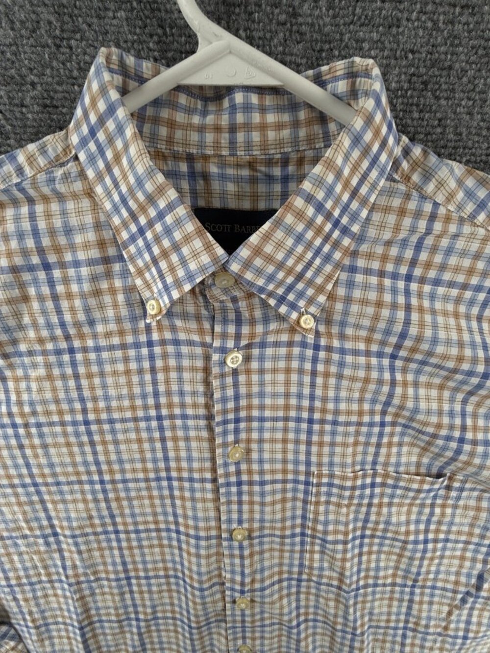 Scott Barber XL Button Up Shirt Men Blue Beige Long Sleeve Cotton Woven Adult